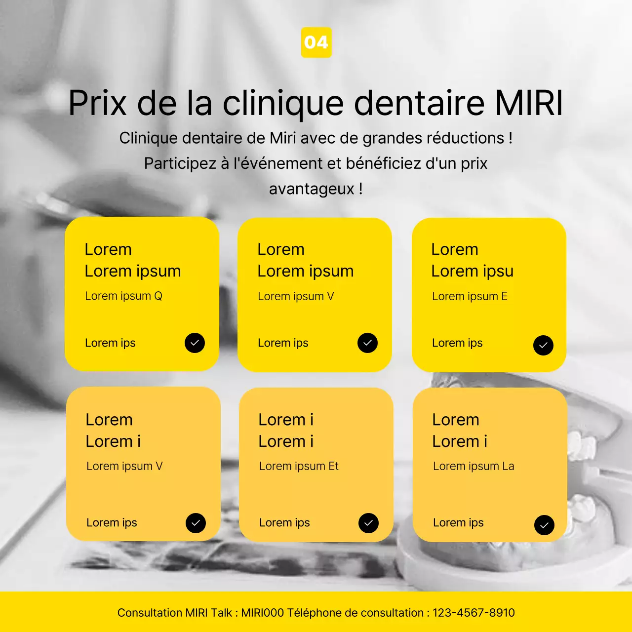 Promouvoir un cabinet dentaire moderne en jaune et gris