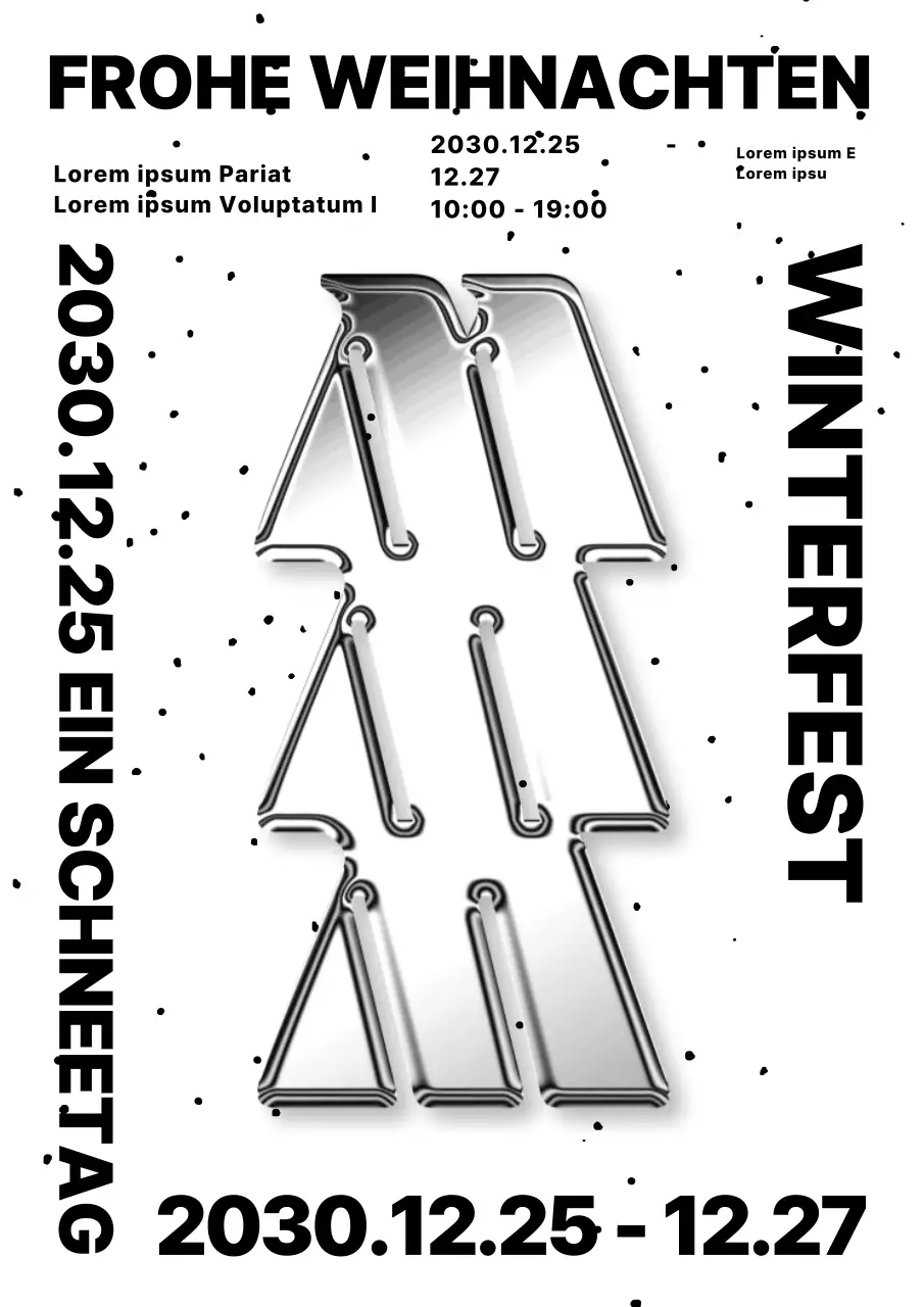 Vertikales Winter-Weihnachtsposter in Silber und Schwarz-Weiß