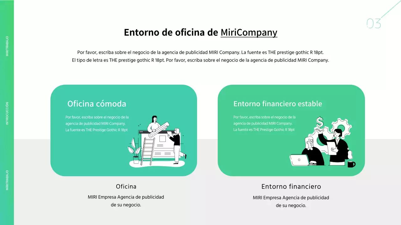 Membrete verde y blanco de agencia de publicidad