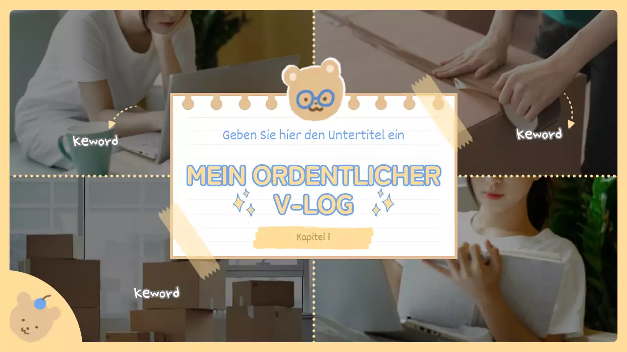 Niedlicher Charakter Briefpapier Chef Verpackung Vlog in gelb und blau