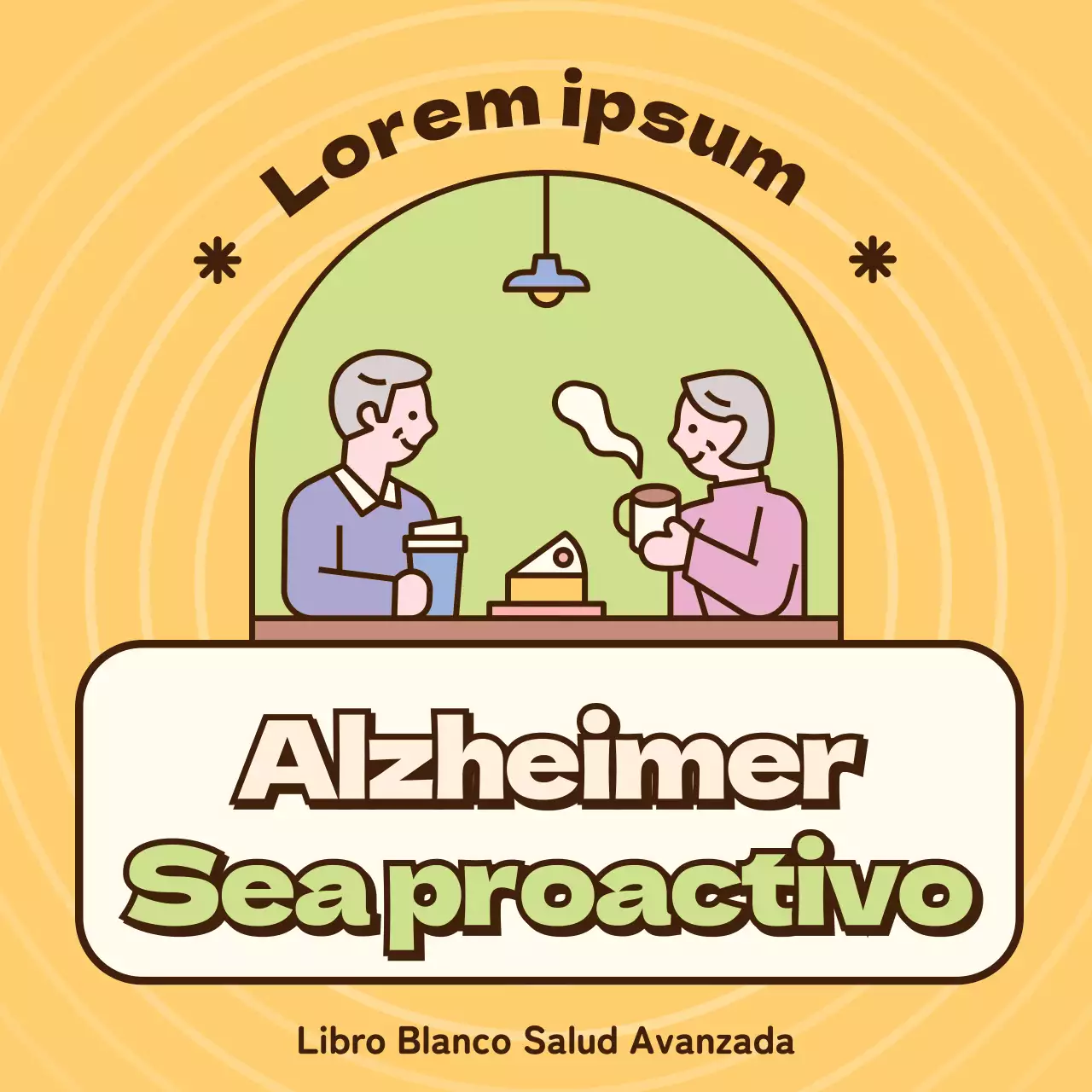 Información sanitaria para personas mayores con Alzheimer en amarillo chartreuse azul claro