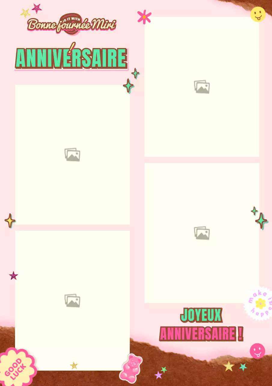 Mise en page de photos de joyeux anniversaire en rose et menthe avec un concept dakku