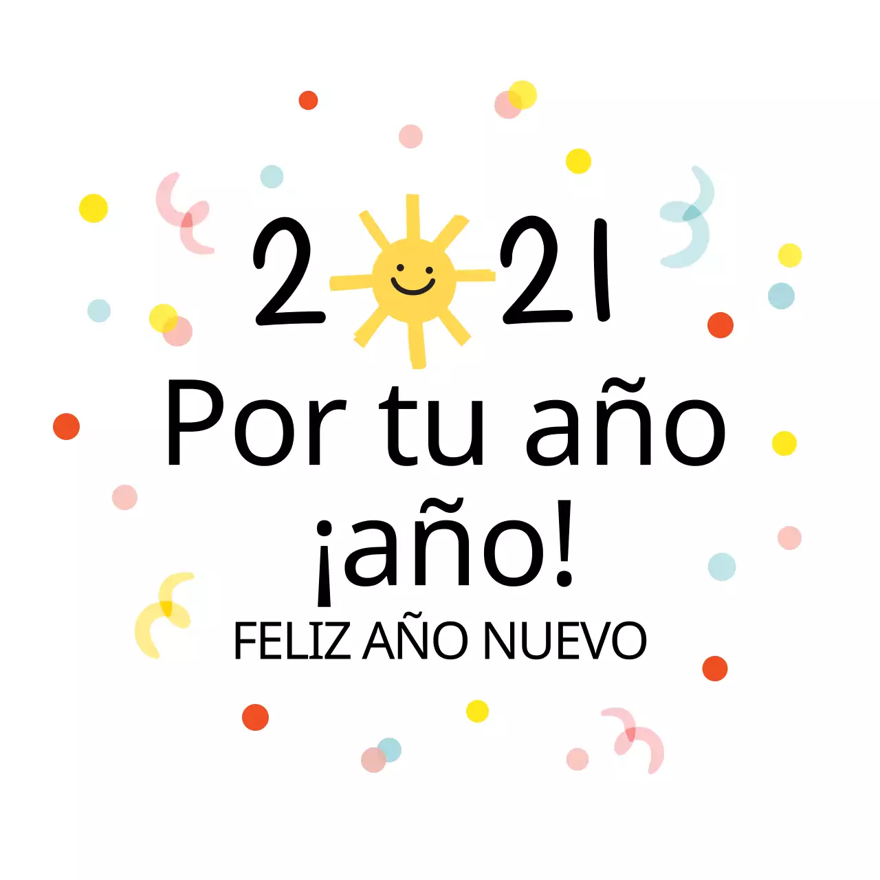 Etiqueta amarilla ilustrada de felicitación de Año Nuevo