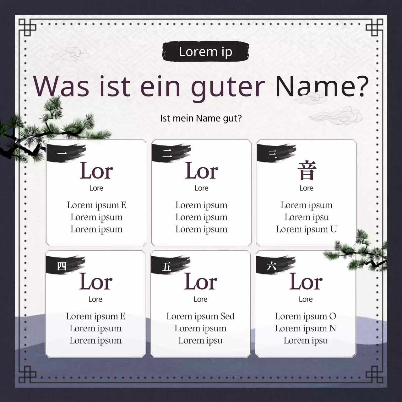 Traditionelle und klassische Nomenklatur in Marineblau und Schwarz