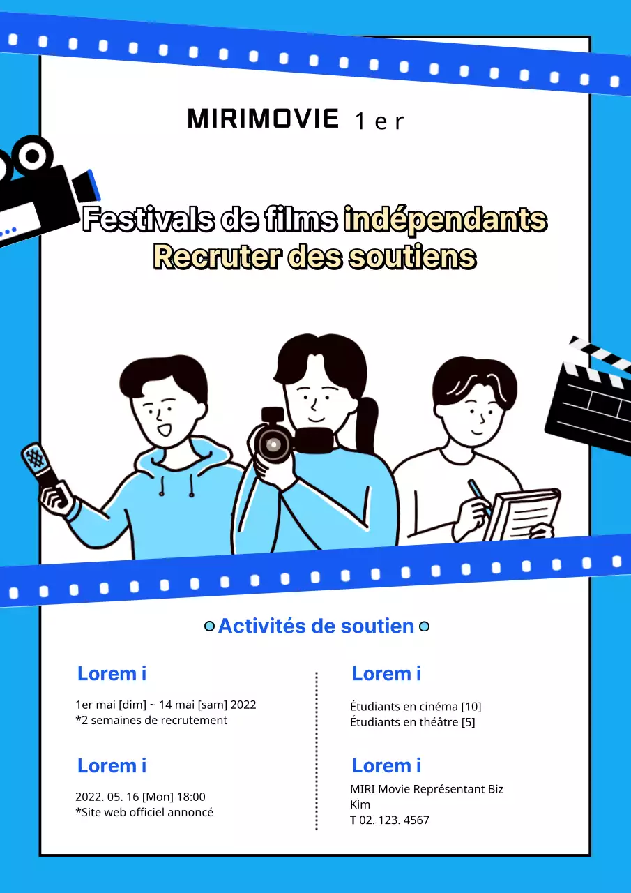 L'affiche du festival du film indépendant en bleu