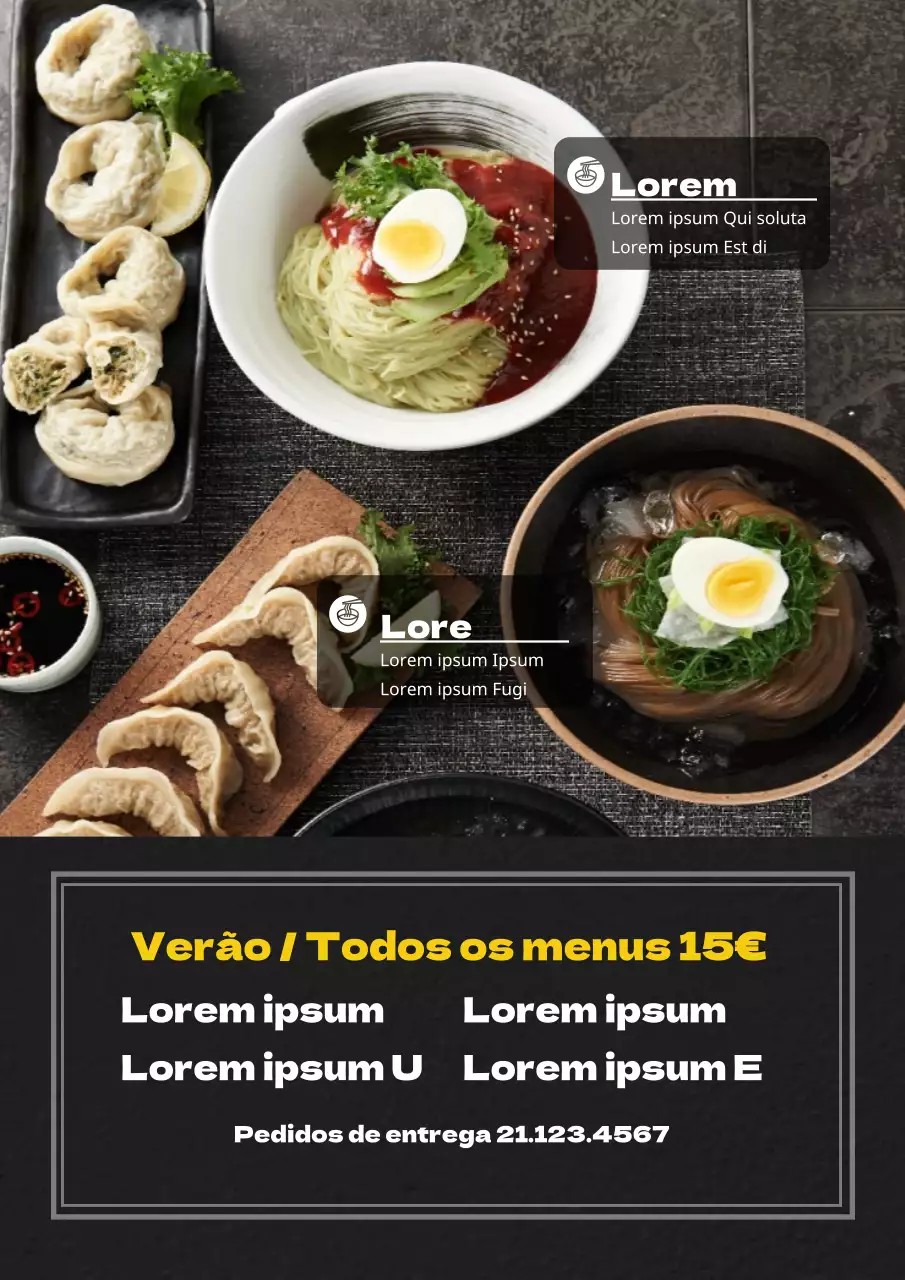 Menu do restaurante de massas frias