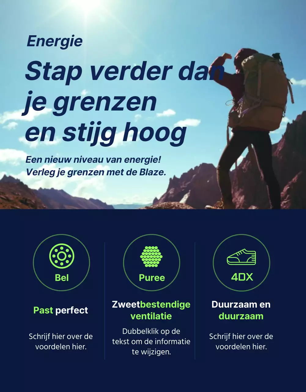 Sportieve en stoere outdoor sneakers in navy en fluorescerende kleuren