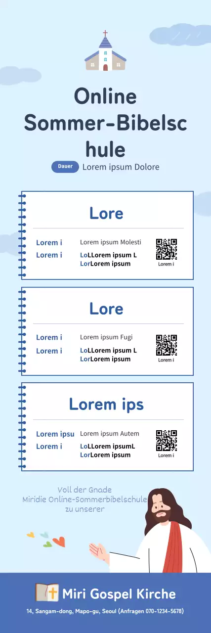 Online Sommerbibelschule Kirche Ausstellung mit hellblauer Noteconcept Illustration