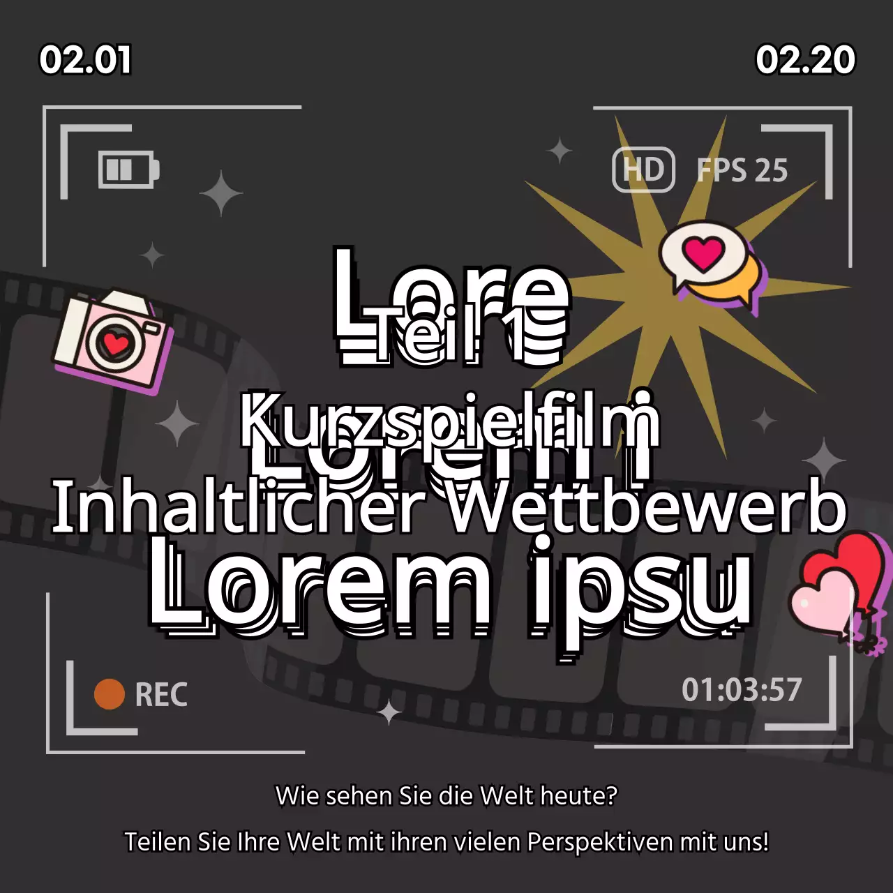 Wettbewerbsausschreibung im Retro-Web-Stil auf schwarzem Hintergrund