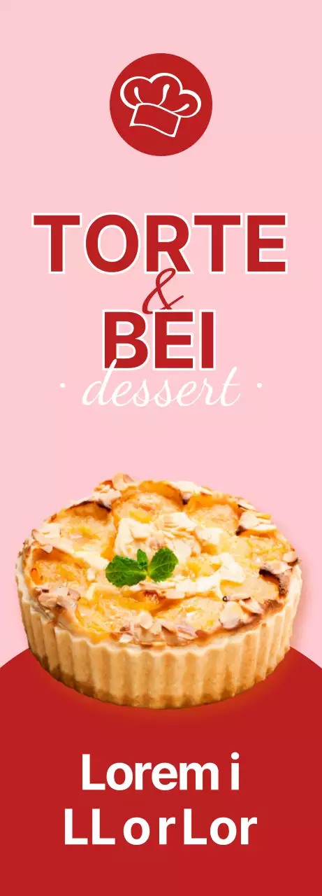 Ein Banner, das ein Menü von süßen Desserttorten mit einem rosa Hintergrund vorstellt