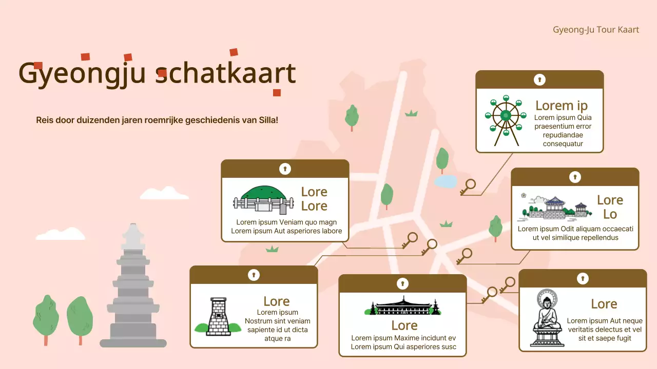 Race toeristische kaart met roze en bruine illustratie nadruk