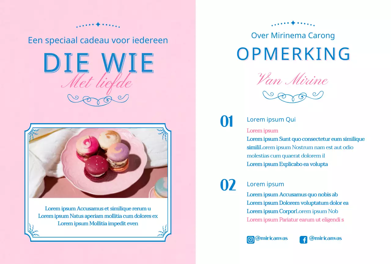 Markeer titels in roze en blauw Macaron café instructies