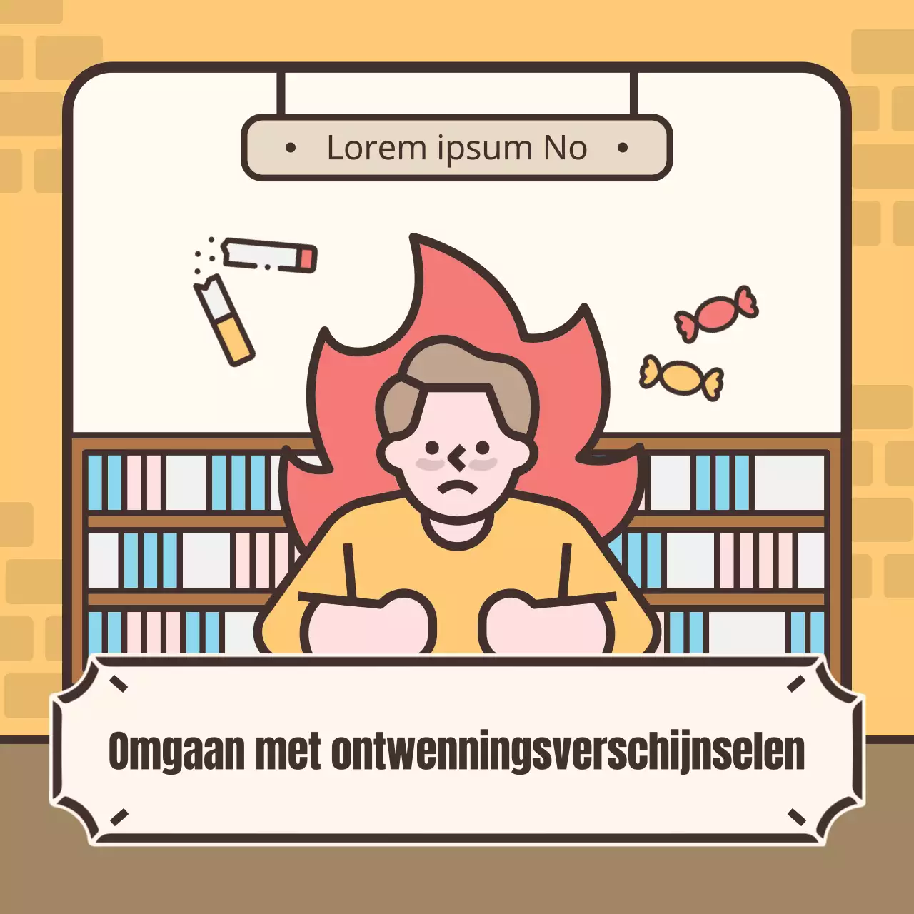 Schattige geelbruine illustratie van ontwenningsverschijnselen bij het roken