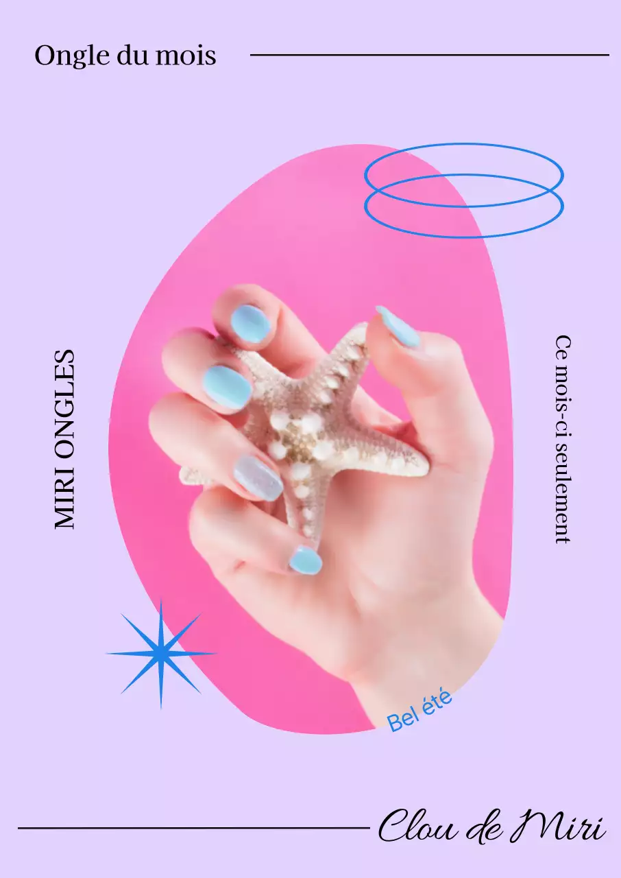 Affiche du clou du mois avec des formes bleues sur fond violet