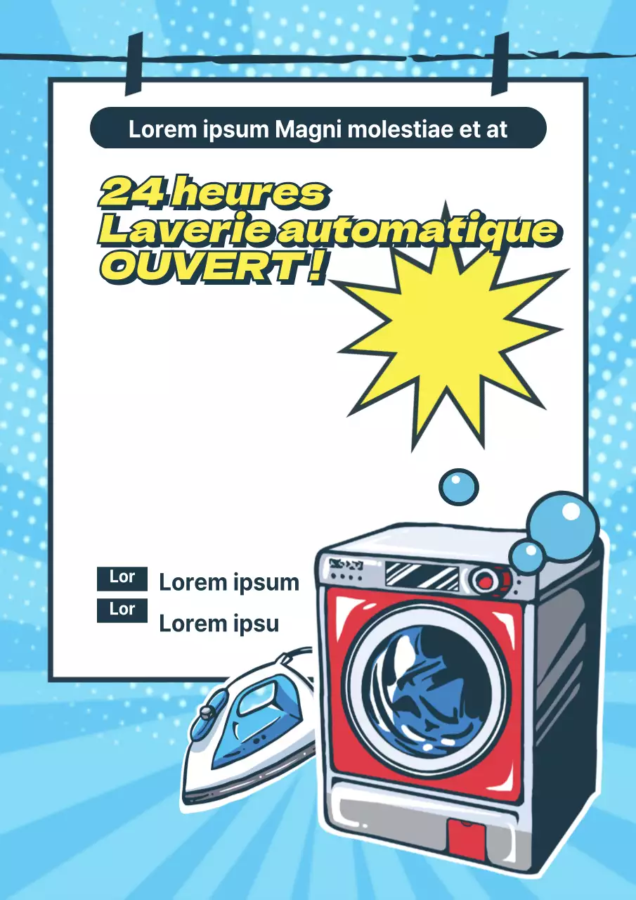 Promotion de l'ouverture d'une laverie libre-service avec un concept de bande dessinée bleue