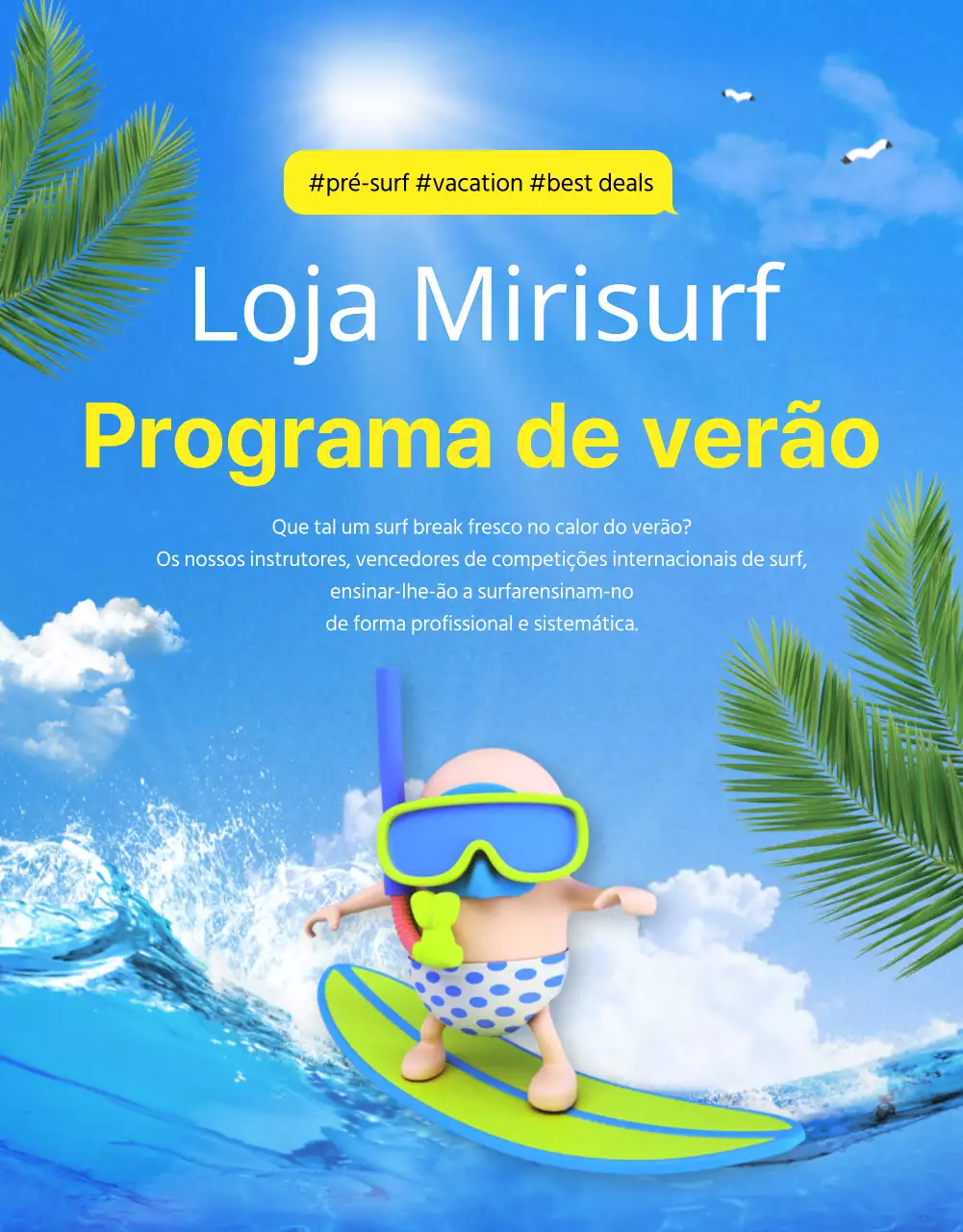 Detalhes de surf em azul e amarelo