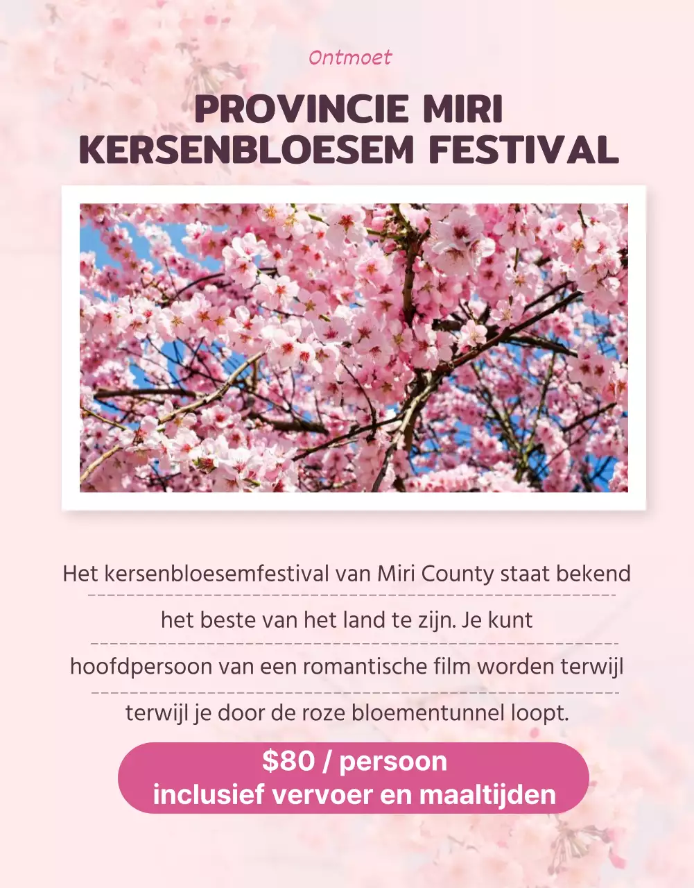 Mooie kersenbloesemillustraties in pastelroze om de reis te promoten