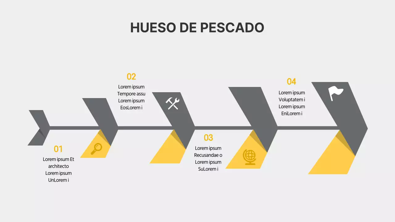 Espina de pez ilustrada en gris y amarillo