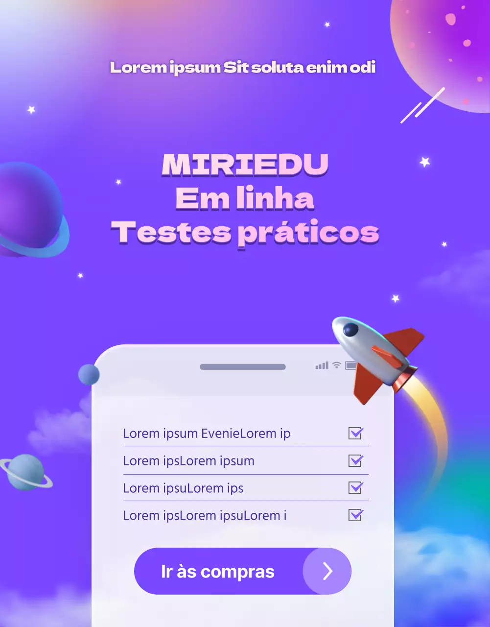 Comprar um teste prático em linha com o conceito de espaço púrpura