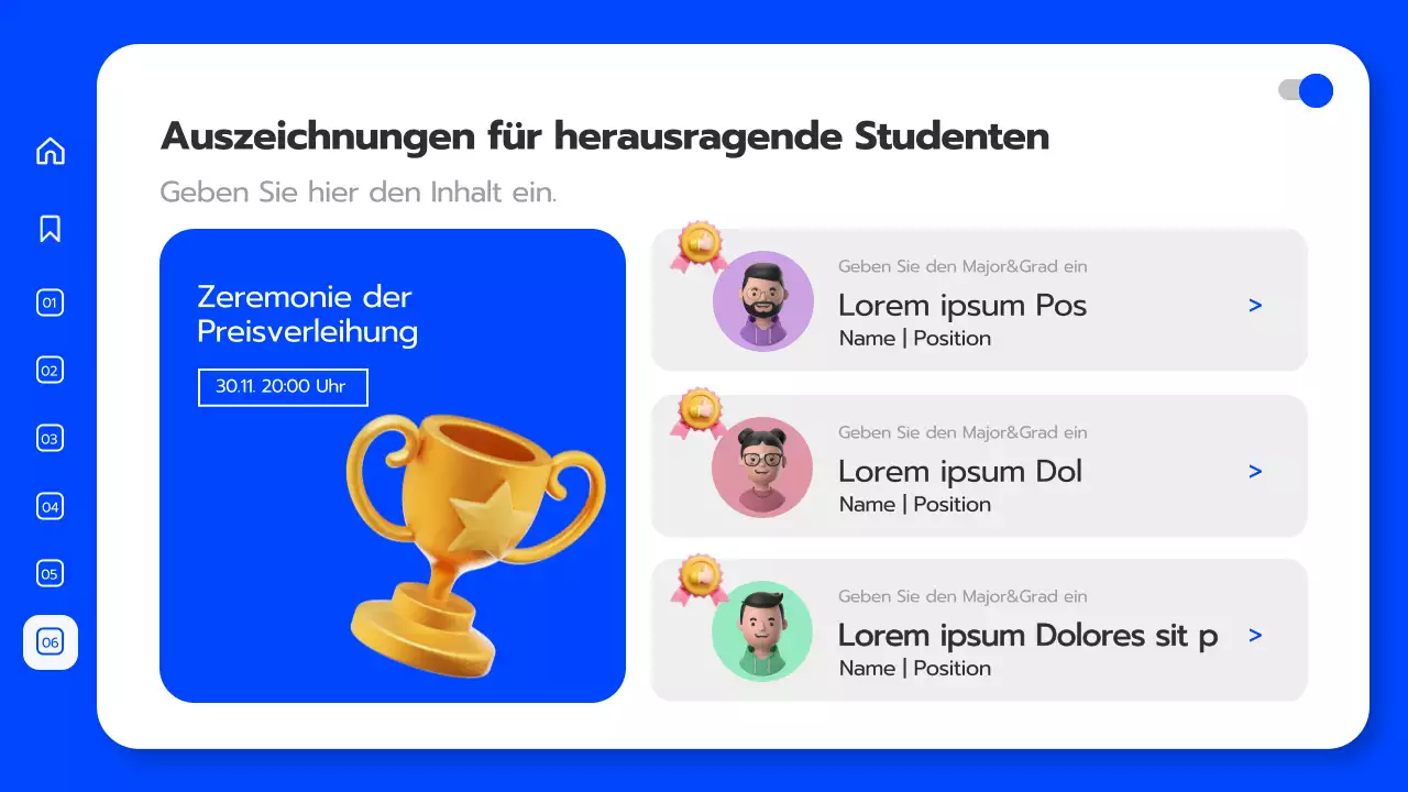 Universitätskonvokation in blauem 3D