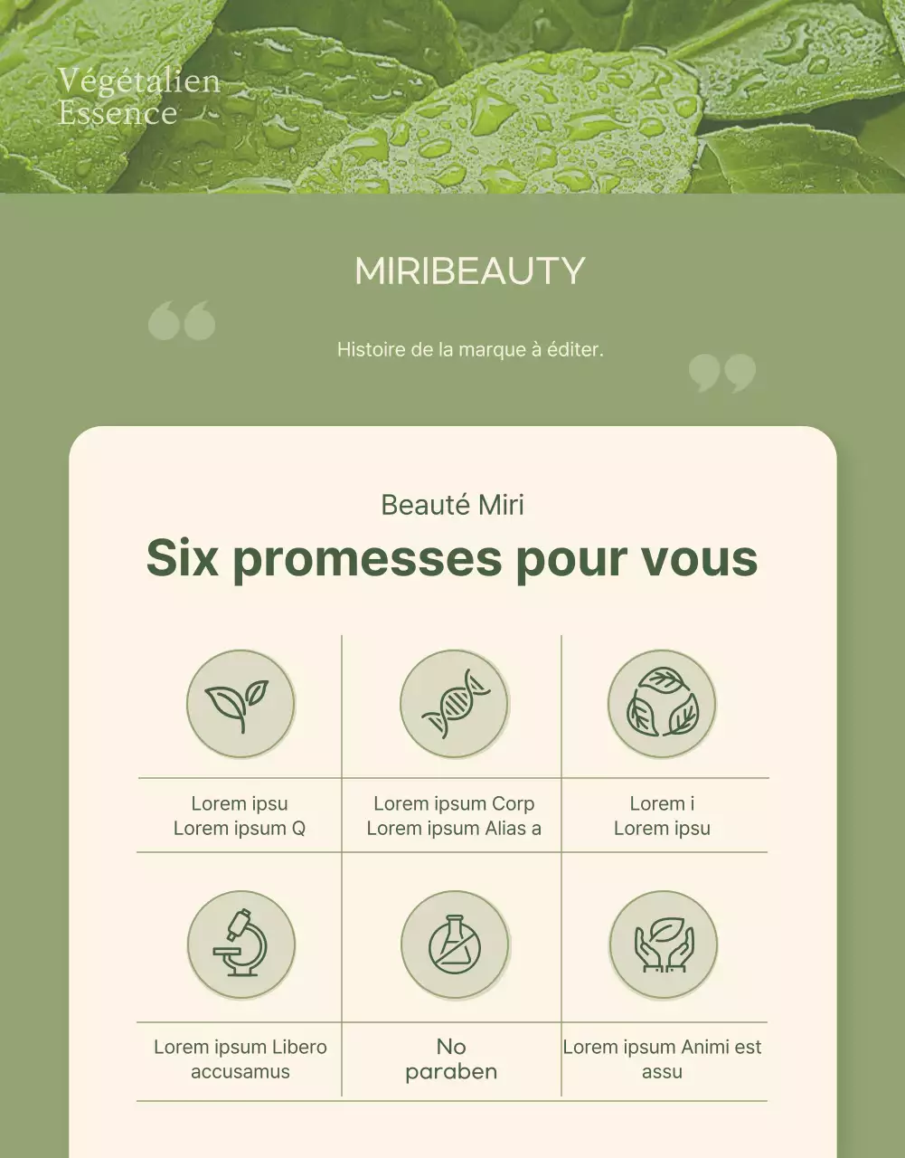 Cosmétique végétalienne en vert ivoire page de détail