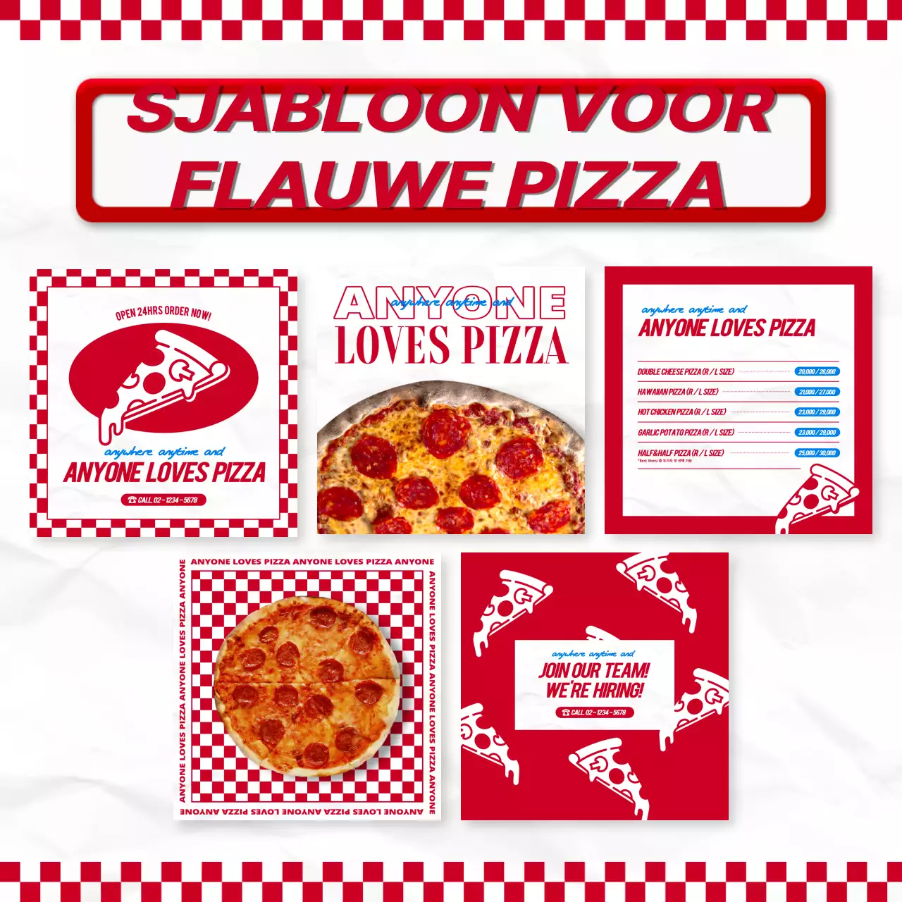 Rood dambord hip concept pizza merk layout bundel pakket