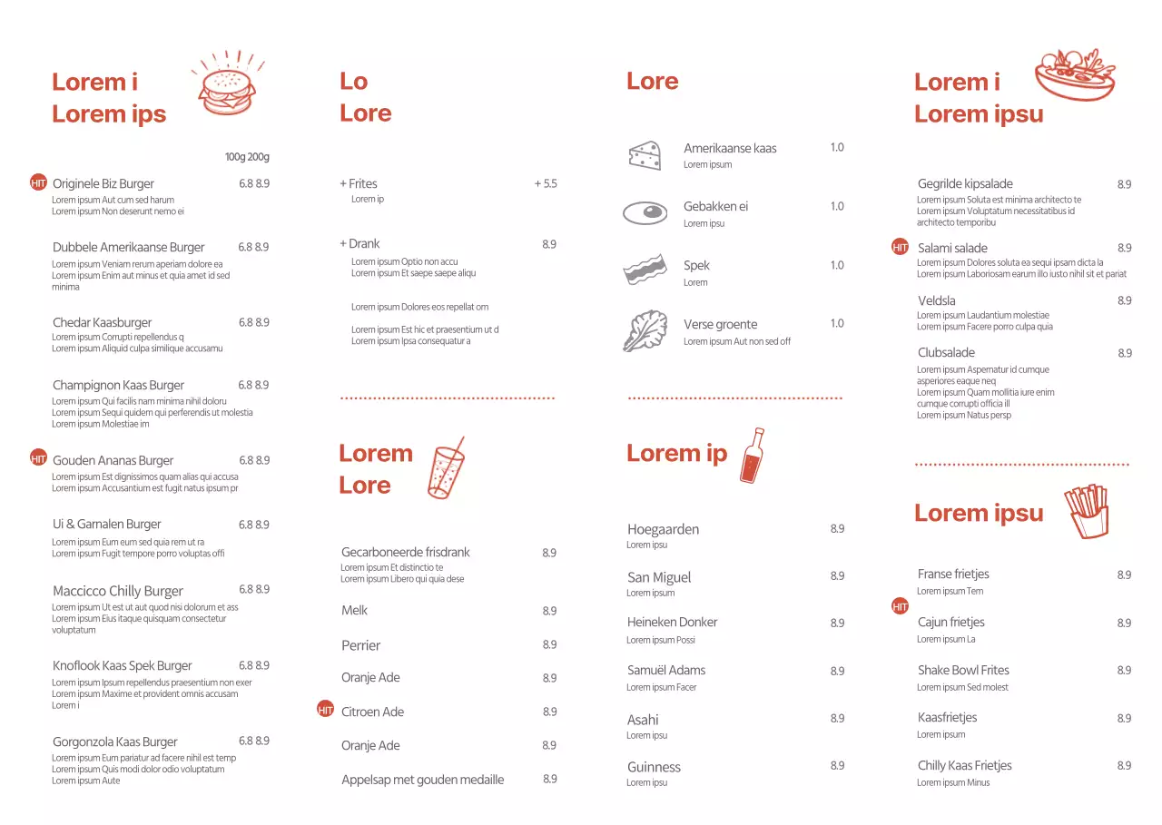 Rood en wit eenvoudige stijl handgemaakte hamburger promotie en menu bord