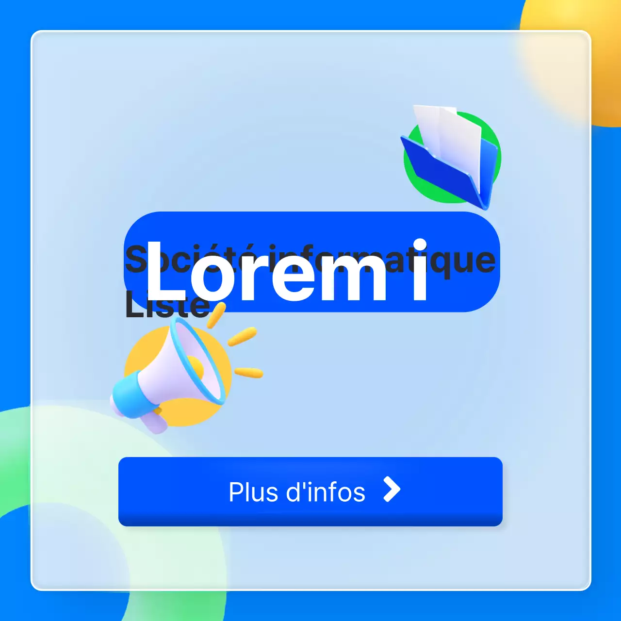Liste d'emplois recommandés pour les entreprises informatiques avec le concept de l'application glassmorphism 3D bleu