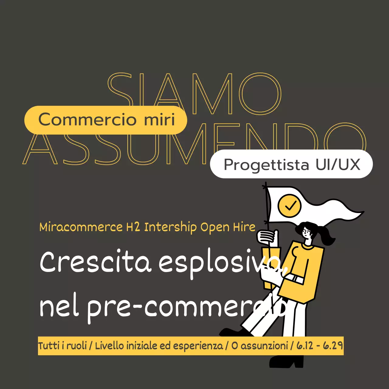 Annuncio di stage con sfondo in carta e illustrazione in giallo e nero