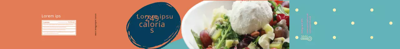 Etiqueta informativa naranja azul con foto para ensaladas