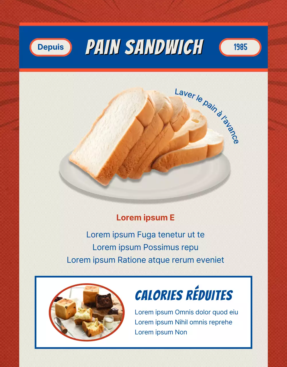 Présentation du pain vintage rouge et bleu