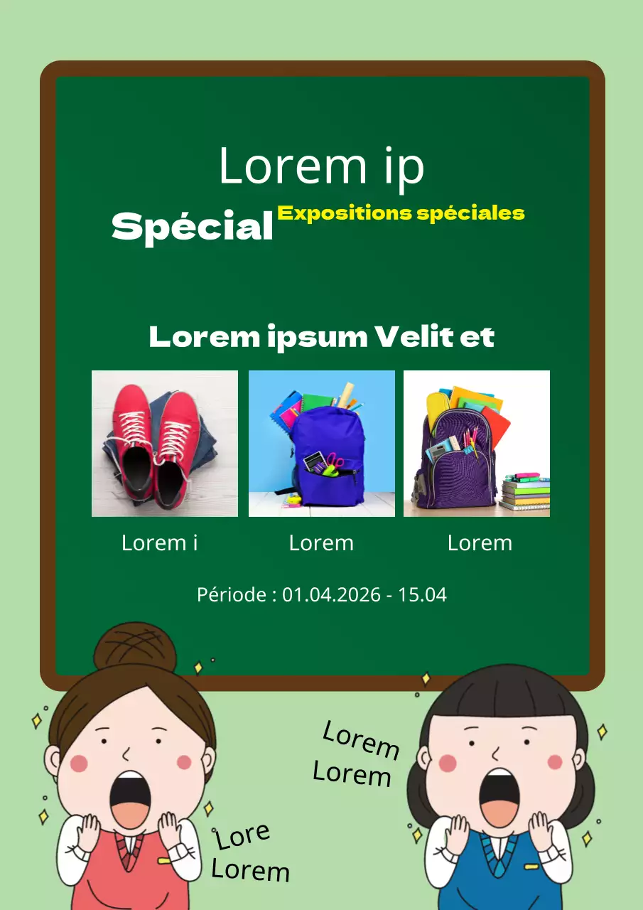 Vente de cadeaux de rentrée pour les enfants de l'école primaire avec un concept de tableau noir vert