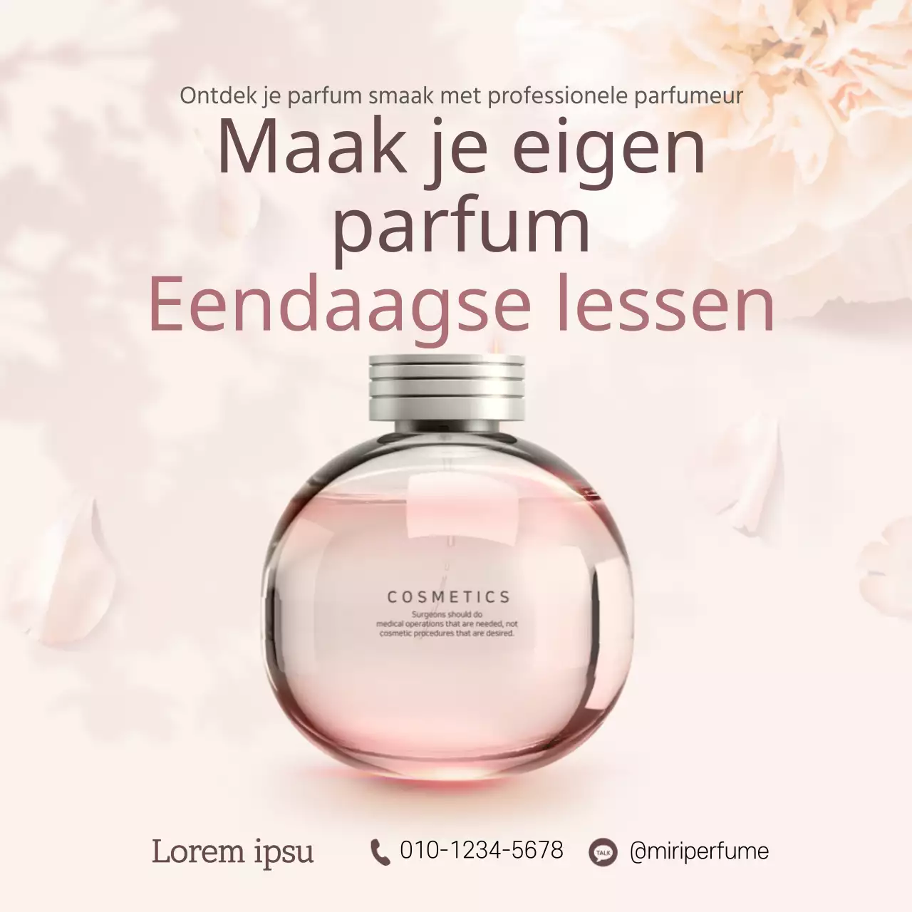 Promotioneel ontwerp voor een eendaagse cursus over het creëren van je eigen parfum in lichtroze tinten