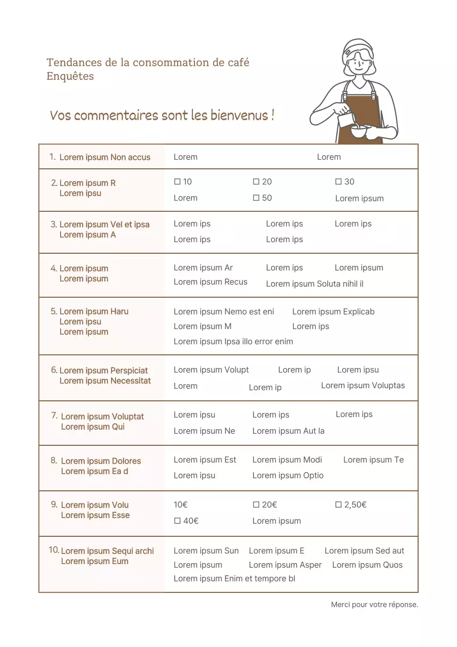 Enquête sur les tendances de la consommation de café Modèle de questionnaire pour les franchises de cafés