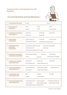Enquête sur les tendances de la consommation de café Modèle de questionnaire pour les franchises de cafés