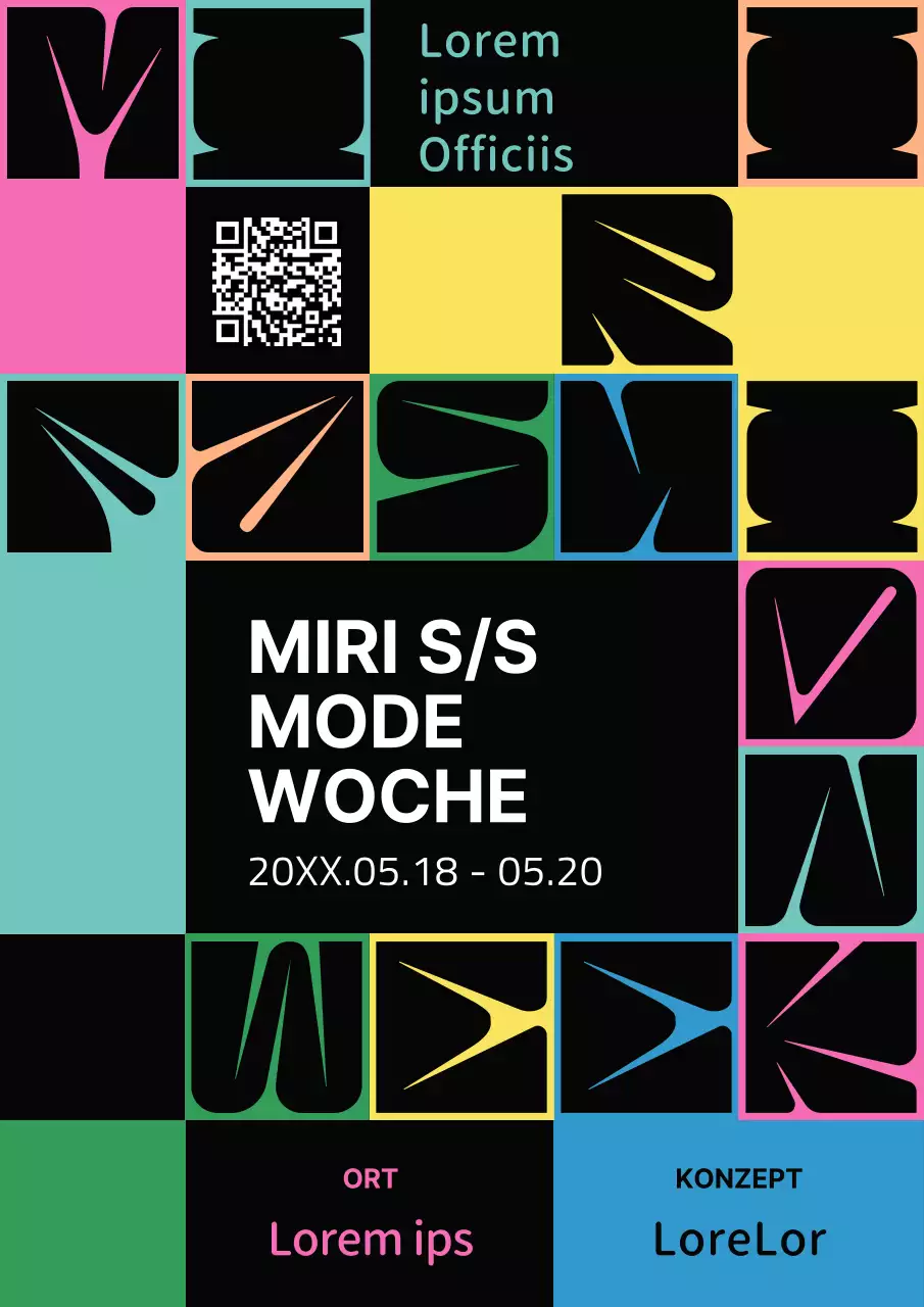 Veranstaltungen der Modewoche mit bunten, vom Laufsteg inspirierten Formen