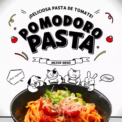 Restaurante de pasta con simpáticas ilustraciones en blanco y negro