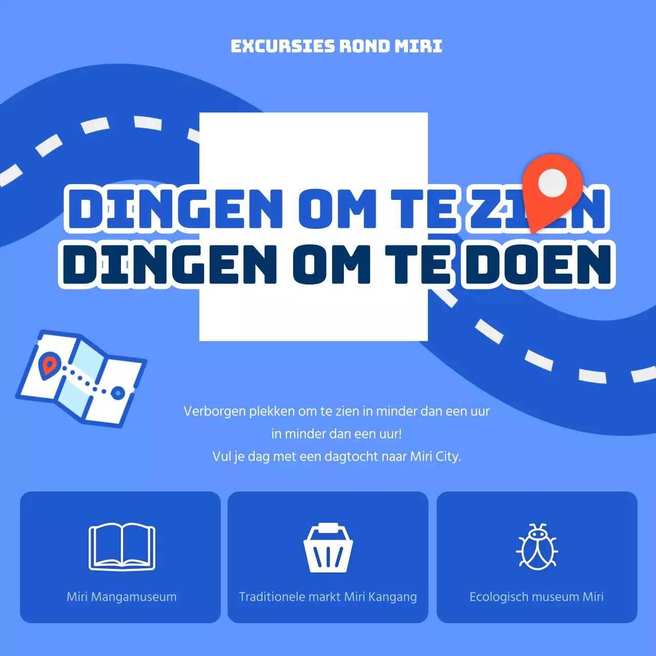 Een schattig buurtuitstapje met een blauw concept voor een reiskaart