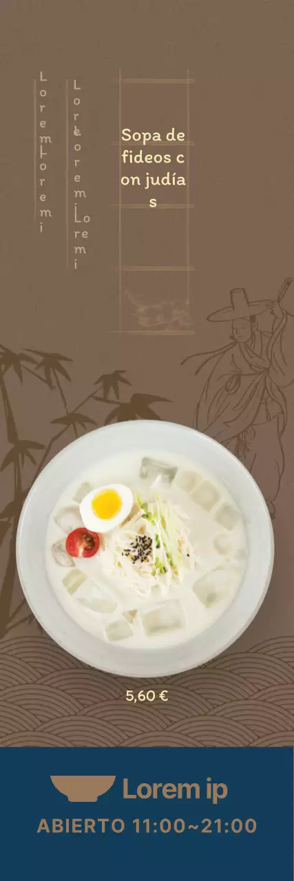  Menú de verano con fondo marrón oscuro e ilustraciones orientales