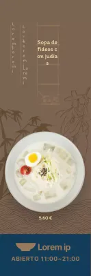 Menú de verano con fondo marrón oscuro e ilustraciones orientales