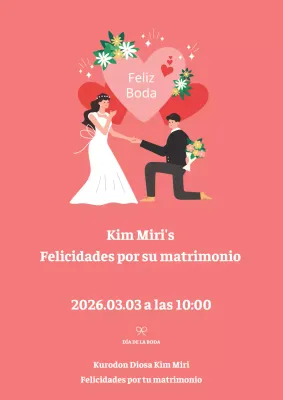 Cartel de diseño promocional con mensaje sencillo de felicitación de boda en color rosa