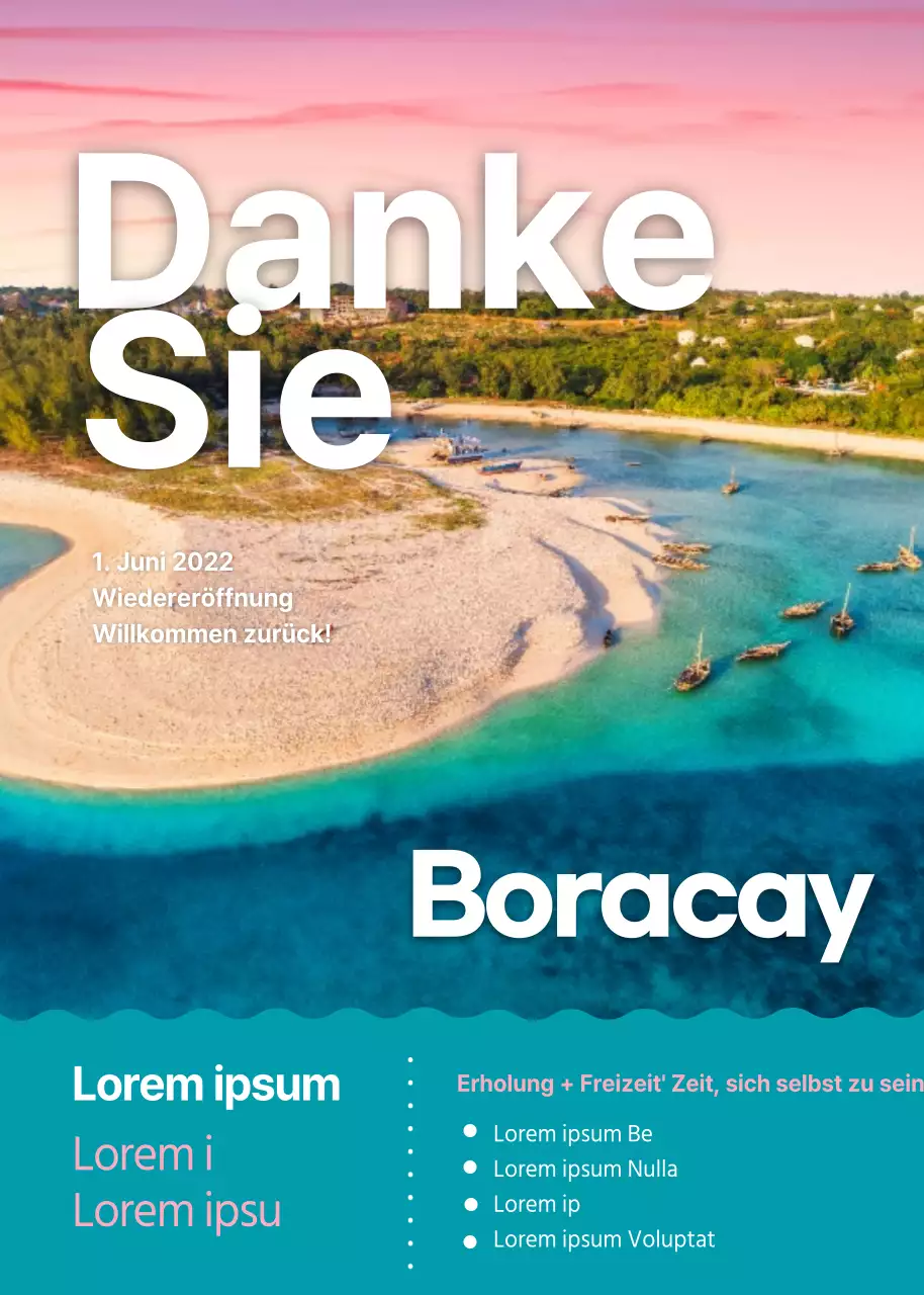 Veranstaltung und Werbung für Boracay-Reisetickets in Rosa und Blau (Event-Pop-up)