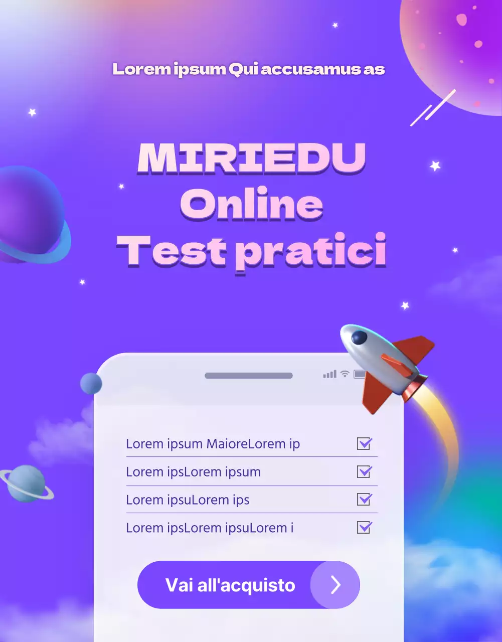 Acquista il test pratico online con il concetto di spazio viola