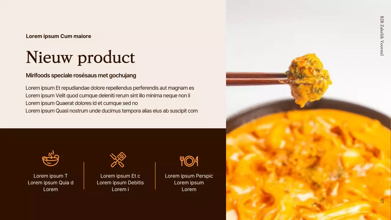 B2B-voorstel voor een nieuw voedingsproduct in bruin en oranje