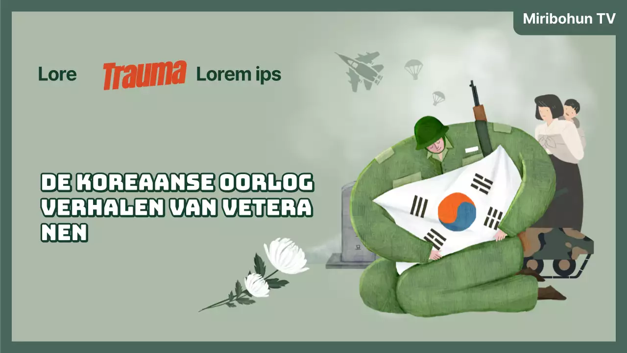 YouTube thumbnail van het verhaal van een Koreaanse oorlogsveteraan met groene illustratie