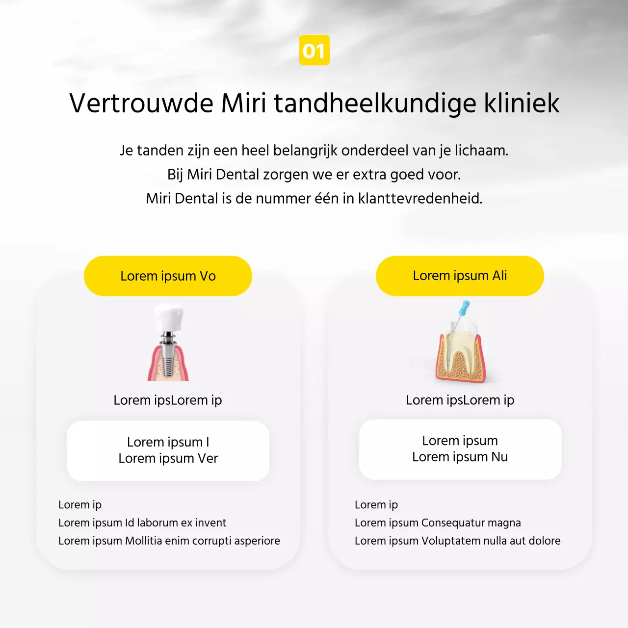 Een moderne tandartspraktijk promoten in geel en grijs