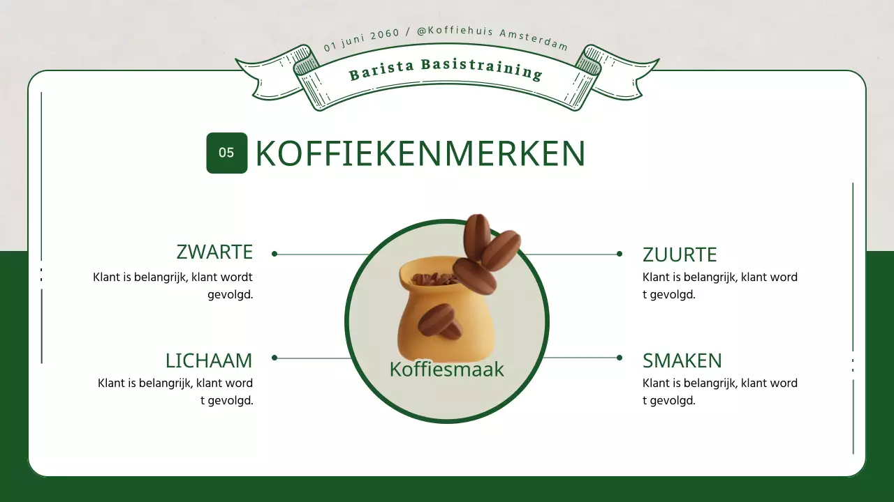 Barista-training met groene 3D-illustraties