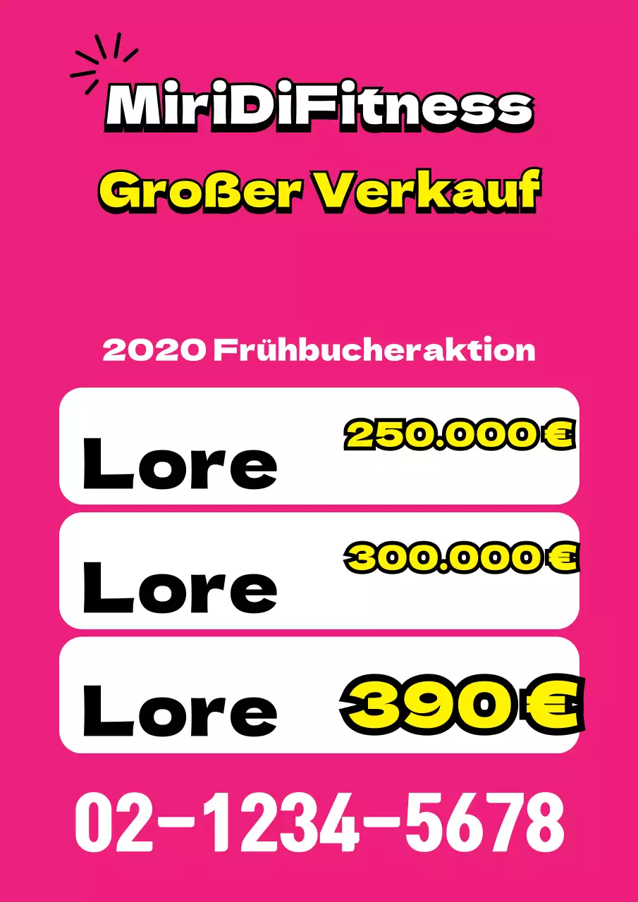 Werbung für ein einfaches und auffälliges Fitnessstudio-Event in Rosa