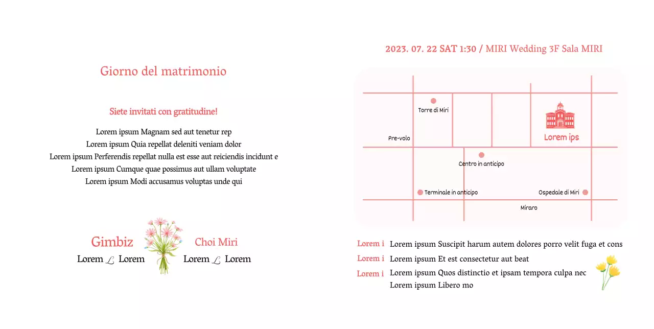 Invito di nozze semplice con fiori rosa su sfondo bianco