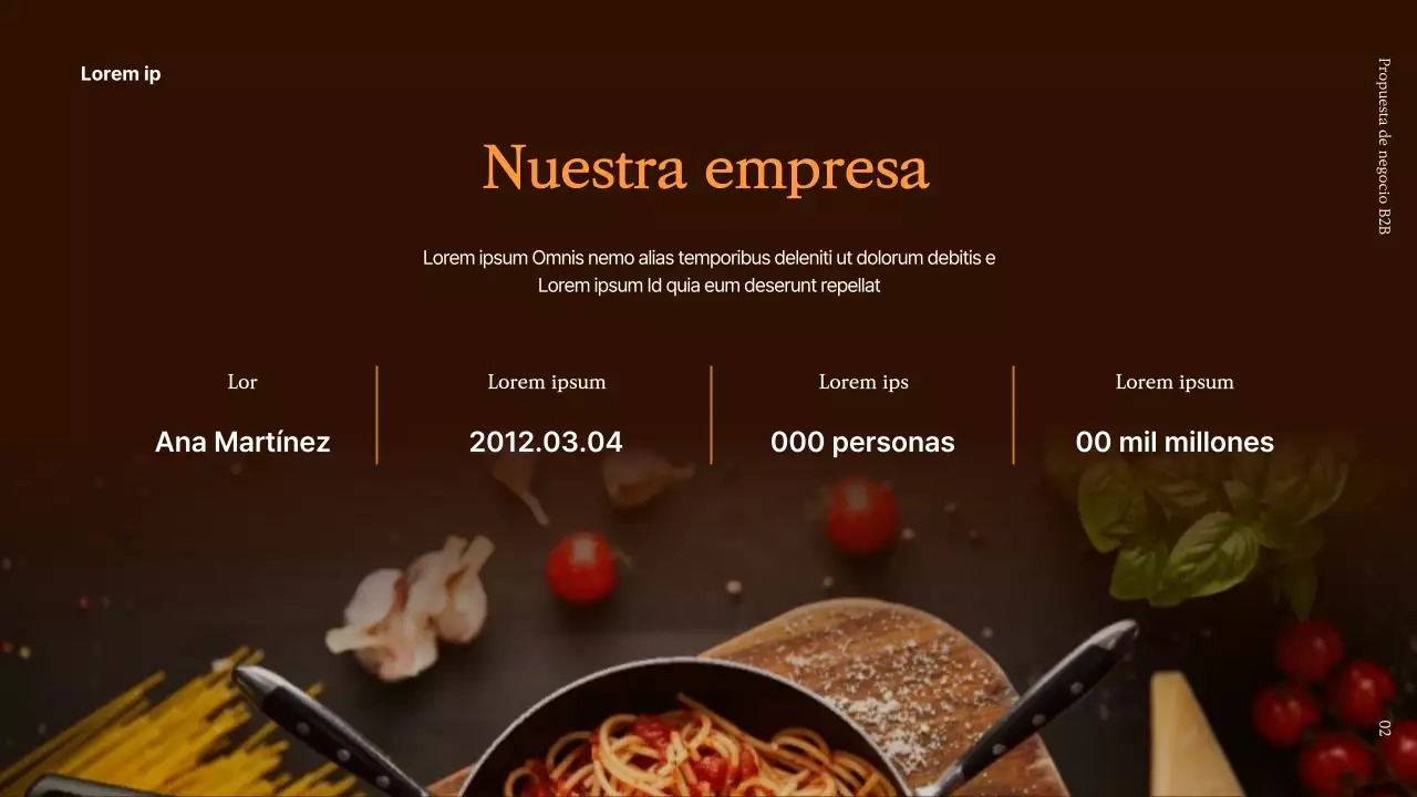 Propuesta B2B para un nuevo producto alimentario en marrón y naranja